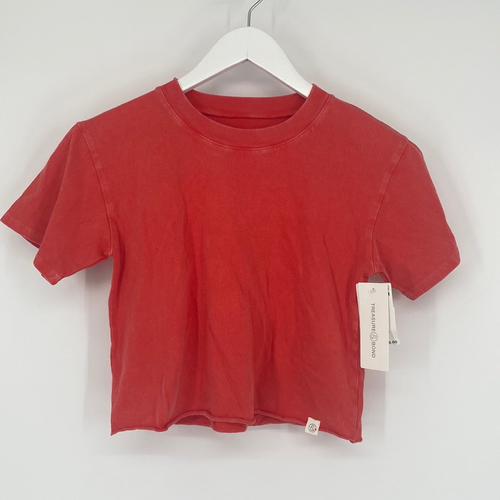 Treasure & Bond Women's Short Sleeve Crop Tee Shirt Orange Size Small NWT